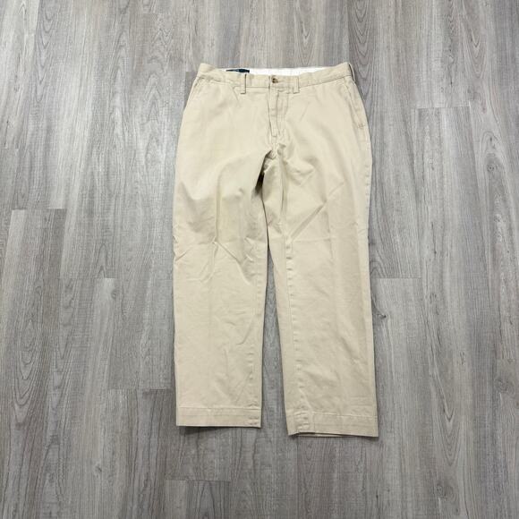 Vintage Polo Ralph Lauren Chino Pants Men's 35 x 30 Tan Flat Front Preppy 90s - Picture 1 of 11